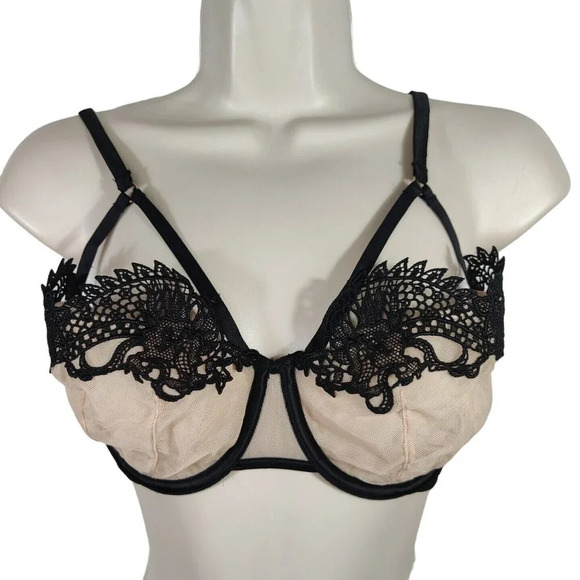 Victorias Secret Unlined Balconet Bra Women Size 32DD Tan Black Underwire - Picture 1 of 7